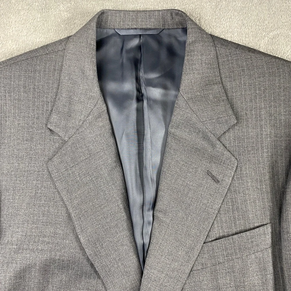 Hickey Freeman Saks Fifth Suit Mens 40R Gray Wool Pinstripe 2-Button Preppy USA‎